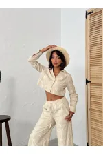 Süzüne Nakışlı Gömlek - Taş | Topshow | F1926