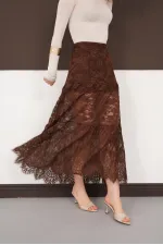 Ruffled Lace Skirt - Brown | F2074 - Topshow