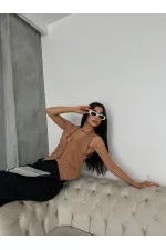 Gilet en daim en gros - Beige | TOPSHOW | f1528