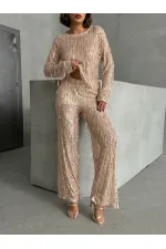 Pullu Tül Toptan Pantolon - Taş Gold | TOPSHOW | F1611