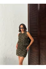 Topshow - Toptan Gül Desenli Tül Etek - Haki