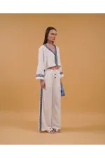 Denim Striped Wholesale Trousers - Cream | Topshow | F1890