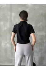 Topshow Black Gipel Front Gathered Wholesale Blouse