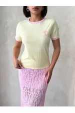 Nakışlı Tişort - Sarı Pembe | Topshow