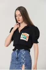 Chemise noire brodée Topshow en gros