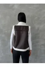 Vente en gros de gilets en daim et fourrure - Anthracite crème | TOPSHOW | F1532