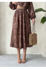 Nakışlı Toptan Etek - Kahve | Topshow | F1901