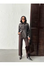 Chemise en similicuir à franges tombantes F 2043 - Café