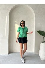 Blouse en popeline émeraude Topshow à nouer sur le devant (vente en gros)