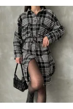 Kazayağı Ekose Toptan Elbise - Siyah Ekose Kazayağı | TOPSHOW | F1118