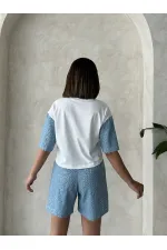 Kol Detaylı Tişort - Mavi | Topshow