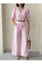 Nakışlı  Pantolon - Pembe | Topshow