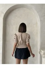 Kol Ucu Toptan Etek Gipeli Düğmeli Toptan Gömlek - Taş | Topshow