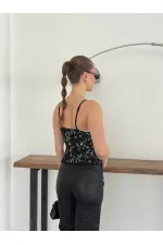 D 2939 Strappy Lace Tank Top - Black