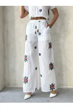 Nakışlı Pantolon - Krem | Topshow