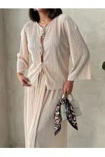 Chemise plissée à nouer sur le devant - Gris pierre | Topshow | F1739