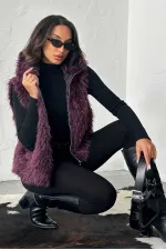 Gilet en fausse fourrure pour femme Topshow (vente en gros) – Fermeture éclair, texture douce – Prune | F2046