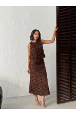 Topshow - Toptan Gül Süzüneli Etek - Kahve