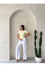 Bisiklet Yaka t-Shirt   Sarı Krem | Topshow