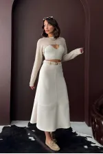 Topshow Scuba Suede Skirt - Stone | F2004