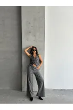 Kaşe Toptan Yelek - Gri Leopar | TOPSHOW | F1824