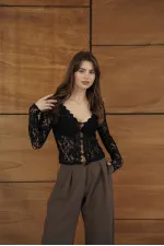F 2072 BUTTONED LACE JACKET - BLACK