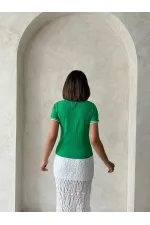T-shirt Topshow crème émeraude à col rond en gros