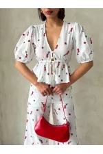 Nakışlı Vual Bluz - Kırmızı | Topshow