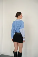 Chemises en gros avec broderies croisées de l'encolure à l'ourlet - Bleu | F2094 - Topshow