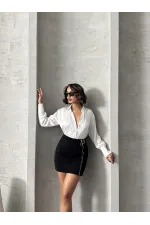 Süet Fermuarlı Toptan Etek - Siyah | TOPSHOW | F0121