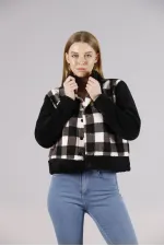 Manteau polaire à boutons-pression en gros - Carreaux noirs | TOPSHOW | F1133