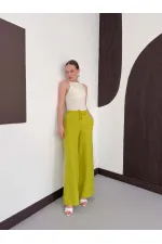 Fıstık Yeşili Keten Toptan Pantolon | D2381 Topshow