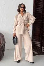 Topshow - Toptan Fitilli Kadife Pantolon - Taş