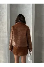 Simli Saçaklı Toptan Mont - Kahve | TOPSHOW | F1838