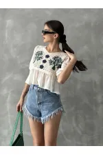 Topshow Stone Saxe Embroidered Wholesale Blouse