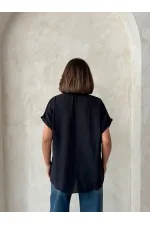 Chemise en lin noir brut Topshow avec poche appliquée et poche appliquée - Vente en gros