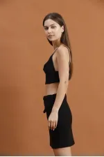 Kaşe Mini Toptan Etek - Siyah | TOPSHOW | F1283