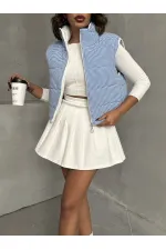 Pitikare Desen Elyaflı Şişme Toptan Yelek - Saks | TOPSHOW | F1741