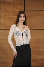 F 2072 BUTTONED LACE JACKET - CREAM