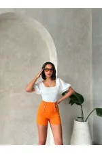 Short Topshow orange à boutons décoratifs en gros