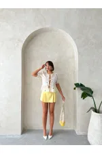 Kemer Detaylı Şort Toptan Etek - Sarı | Topshow