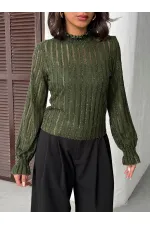 Blouse Topshow kaki pailletée à barbe en gros