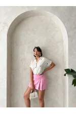 Kemer Detaylı Şort Toptan Etek - Pembe | Topshow