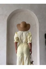 Embroidered Blouse with Scallop Detail - Yellow | Topshow