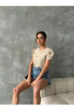 Topshow Taş Omuzları Güllü Toptan T Shirt