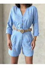 Nakışlı Toptan Şort - Açık Mavi | Topshow