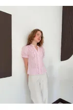 D 3021 STRIPED RUFFLED SHIRT - PINK D 3021 STRIPED RUFFLED SHIRT - PINK