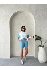 Kol Detaylı Tişort - Mavi | Topshow