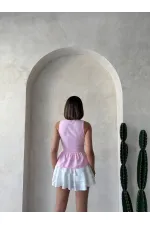 Güpür Detaylı Askılı Toptan Bluz   Pembe | Topshow