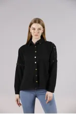 Metal Detailed Wholesale Shirt - Black | TOPSHOW | F1326
